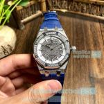 Copy Audemars Piguet Royal Oak All Diamond Dial With Leather Strap Watch